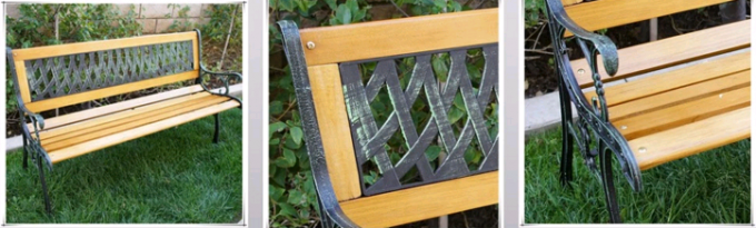 El hierro ornamental público durable parte la silla de jardín al aire libre de madera del arrabio de los listones